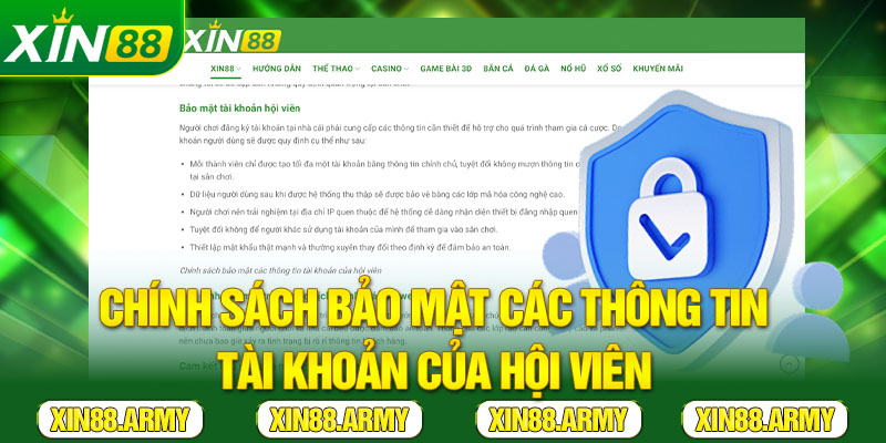 Chính sách bảo mật các thông tin tài khoản của hội viên